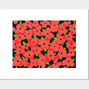 Coral colour flowers pattern Posters and Art